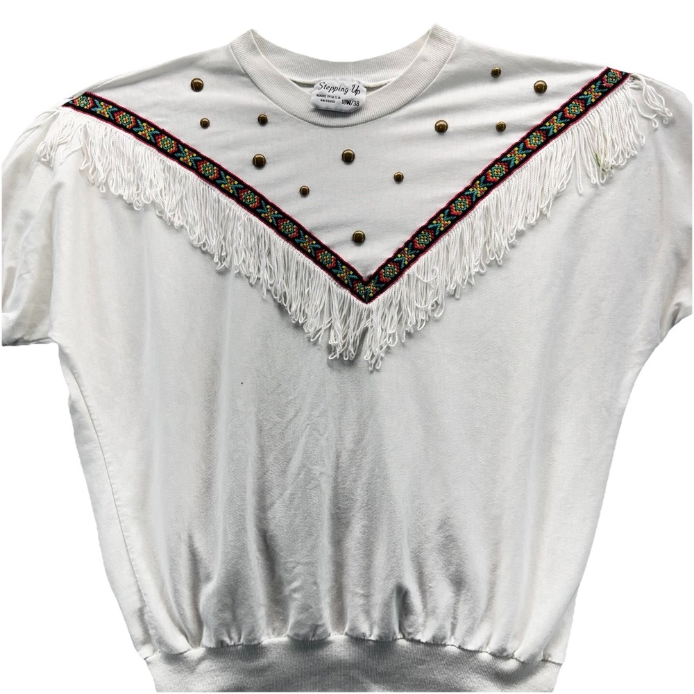 Vintage Stepping Up Fringe Stud Western Southwest Sweatshirt Top Womens 18W USA
